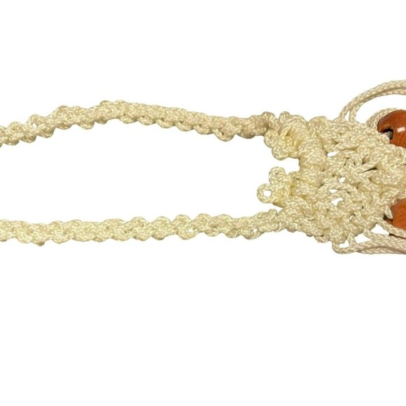 Vintage Handmade White Macrame Owl Necklace With Brown Wooden Beads & Perch - Picture 5 of 5